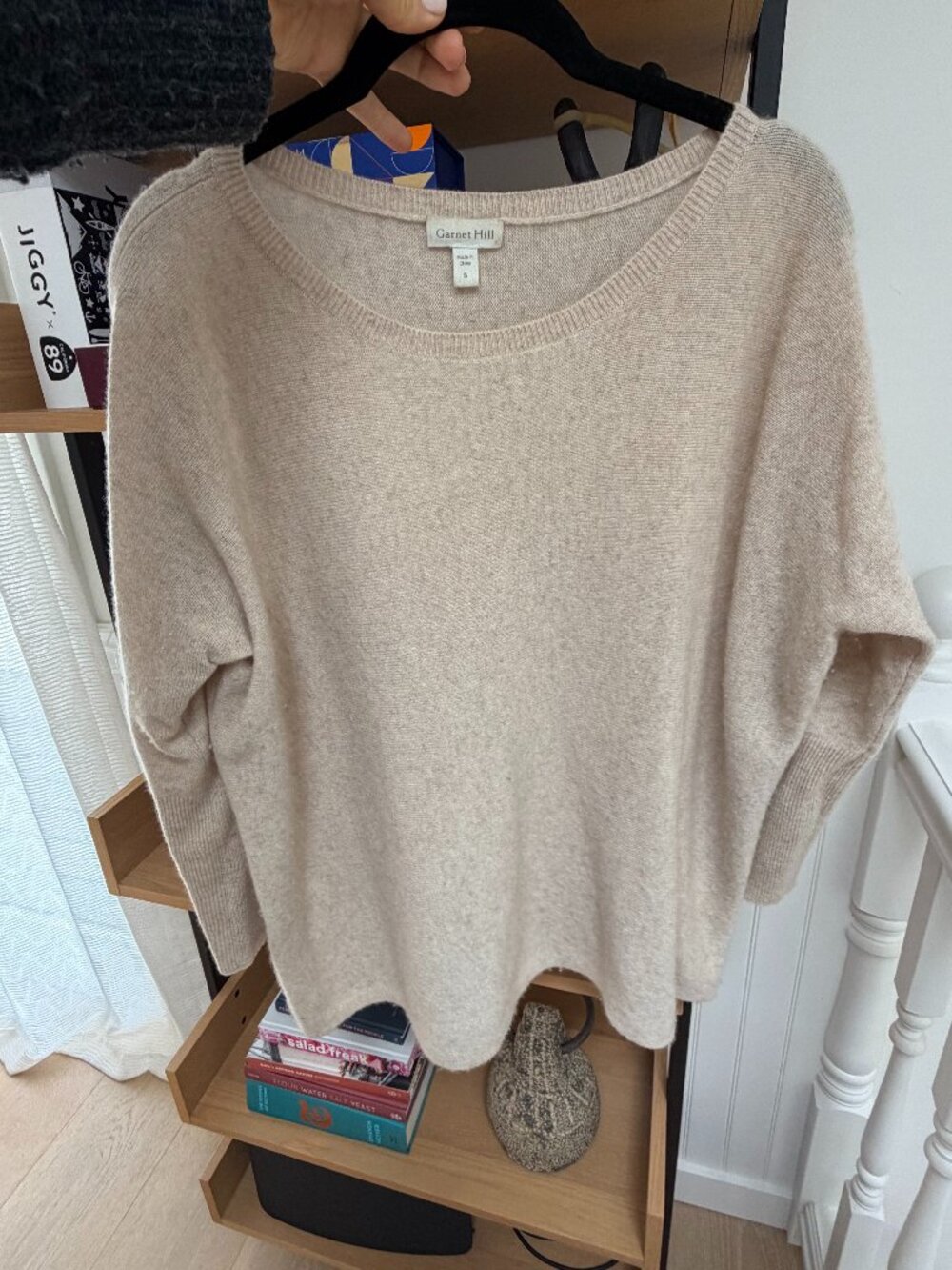 Garnet Hill oatmeal cashmere crewneck